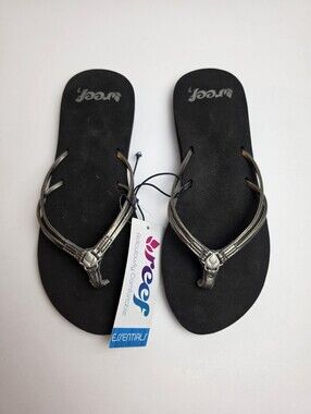 Women's Reef Rexa 2 Flip Flop Thong Sandals Metallic Silver Black Size 7